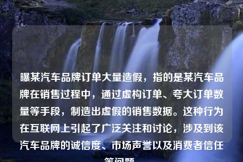 曝某汽车品牌订单大量造假，指的是某汽车品牌在销售过程中，通过虚构订单、夸大订单数量等手段，制造出虚假的销售数据。这种行为在互联网上引起了广泛关注和讨论，涉及到该汽车品牌的诚信度、市场声誉以及消费者信任等问题。